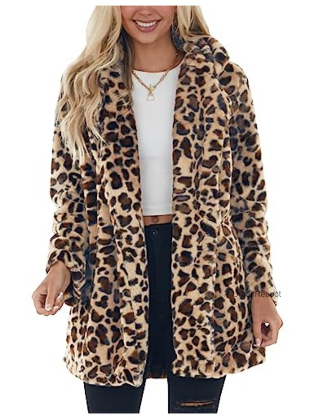 Faux Fur Leopard Print Coat Loose Warm Fluffy Winter Outwear